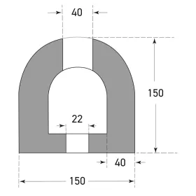 Perfil del tope parachoques de goma de 150 × 150 mm, con paredes de 40 mm